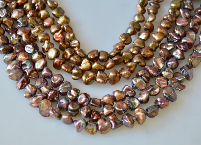 8-10mm Copper Brown Or Purple Copper Color Cornflakes Shape Keshi Freshwater Pearl Beads #800