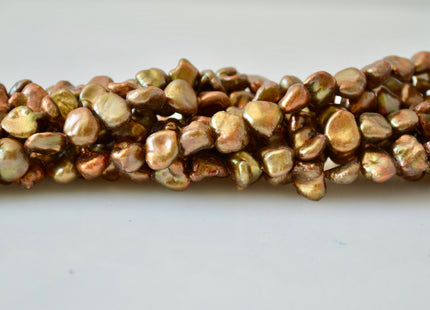 8-10mm Copper Brown Or Purple Copper Color Cornflakes Shape Keshi Freshwater Pearl Beads #800