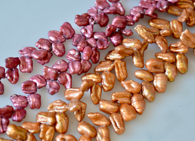 6x8-9mm and 8x10-12mm Dancing Biwa Stick Freshwater Pearl Beads Pink and Brown Color Top Drilled #801