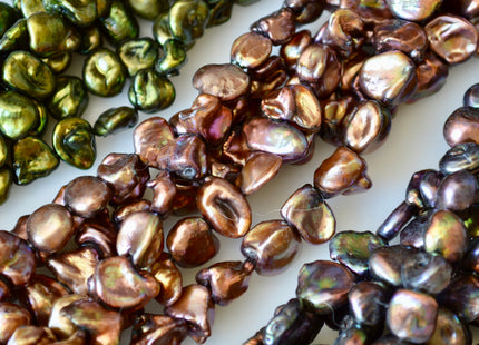 9-10x10-13mm Cornflakes Shape Keshi Freshwater Pearl Beads Green Copper & Dark Colors #802