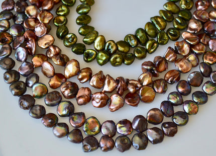 9-10x10-13mm Cornflakes Shape Keshi Freshwater Pearl Beads Green Copper & Dark Colors #802