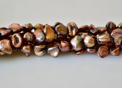 9-10x10-13mm Cornflakes Shape Keshi Freshwater Pearl Beads Green Copper & Dark Colors #802