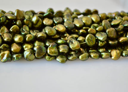 9-10x10-13mm Cornflakes Shape Keshi Freshwater Pearl Beads Green Copper & Dark Colors #802