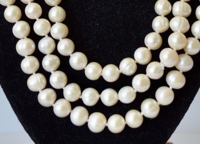 64 inches 8-10 mm Natural White Potato Pearl Necklaces Hand Knotted Long Pearl Necklace #314