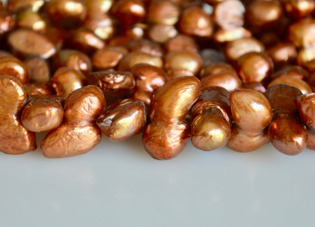 8x10x15-18mm Peanut Fun Shape Brown Color Center Drilled Freshwater Pearl Beads #842