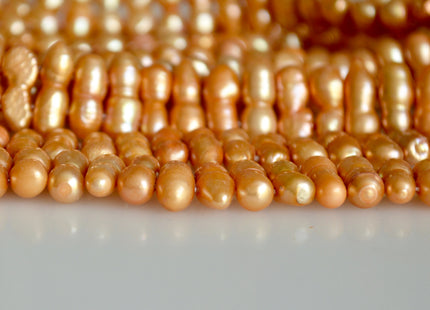 6-7x14-18mm Peanut Fun Shape Yellow/Gold Color Double Drilled Freshwater Pearl Beads #844