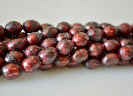 8-9x11-12mm Faceted Rice/Oval Freshwater Pearl Beads Dark Red Color #803