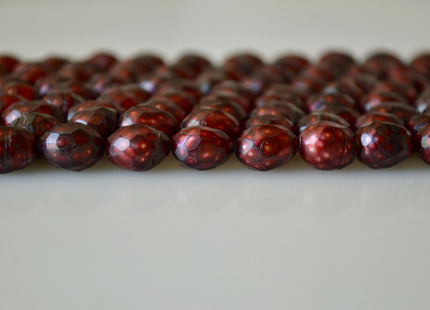 8-9x11-12mm Faceted Rice/Oval Freshwater Pearl Beads Dark Red Color #803