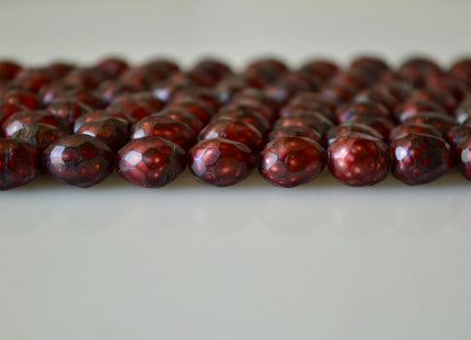 8-9x11-12mm Faceted Rice/Oval Freshwater Pearl Beads Dark Red Color #803