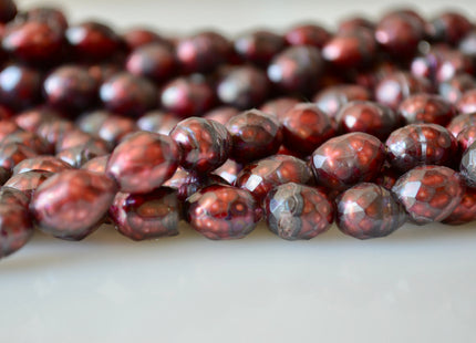 8-9x11-12mm Faceted Rice/Oval Freshwater Pearl Beads Dark Red Color #803