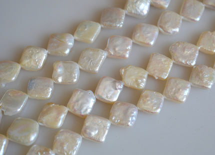 11 mm AA Natural White Square Coin Shape Diagonal Hole Genuine Pearl Beads #145