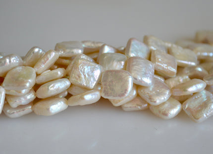 11 mm AA Natural White Square Coin Shape Diagonal Hole Genuine Pearl Beads #145