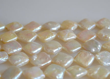 11 mm AA Natural White Square Coin Shape Diagonal Hole Genuine Pearl Beads #145