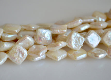 11 mm AA Natural White Square Coin Shape Diagonal Hole Genuine Pearl Beads #145