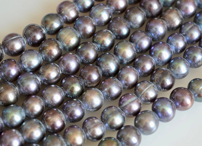 8-9mm Large Hole Dark Peacock Color Potato Shape Freshwater Pearl Beads 2mm Hole #867
