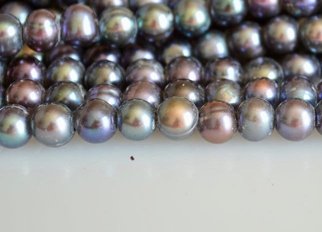 8-9mm Large Hole Dark Peacock Color Potato Shape Freshwater Pearl Beads 2mm Hole #867