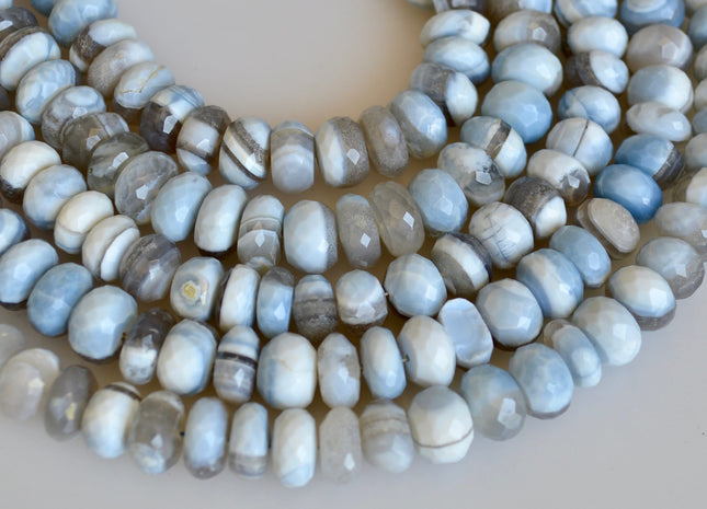 10-11 mm Natural Opal Gemstone Blue and Gray Natural Color Peru Boulder Opal Beads Faceted Rondelle 8 Inch Strands #2138