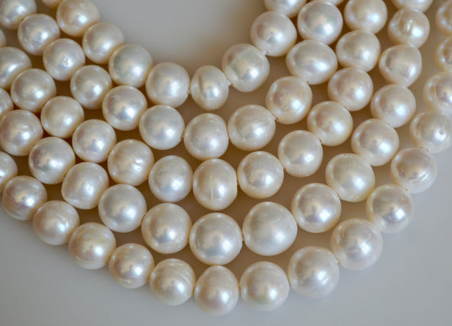 11-13 mm AA Half Strand Natural White Large Hole Freshwater Potato Pearl Beads 2.2mm Hole Natural White Pearl Beads #33