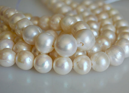 11-13 mm AA Half Strand Natural White Large Hole Freshwater Potato Pearl Beads 2.2mm Hole Natural White Pearl Beads #33