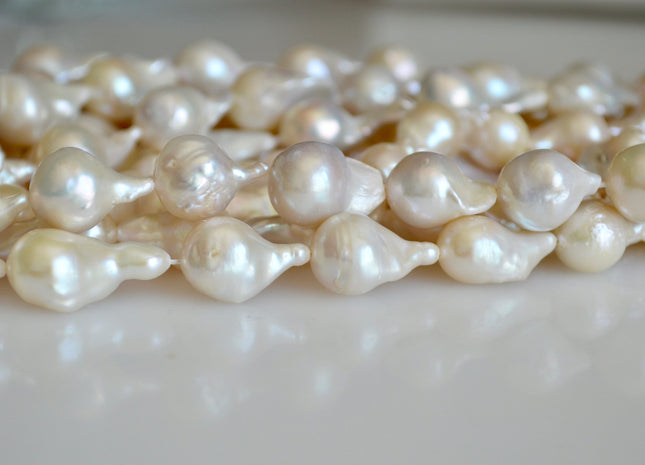 8x10-12x15mm Natural White Teardrop Baroque Freshwater Pearl Beads Limited Edition Natural White Irregular Baroque Pearls (276-BQW0925)
