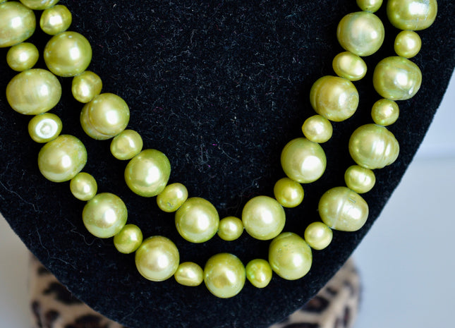 42 inches Apple Green Color 2 Sizes Potato Shape Freshwater Pearl Necklaces Long Necklace #810