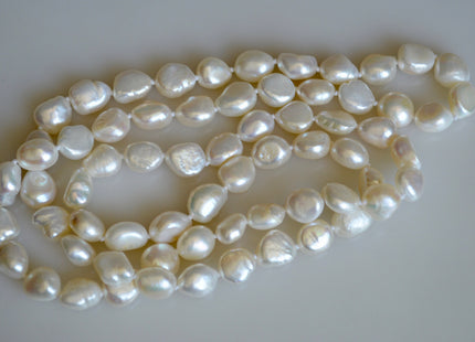 32/40/54/64/90 Inches 9-10x11-12 mm Natural White Color Hand Knotted Rice Nugget Pearl Necklaces Long Pearl Necklace #811
