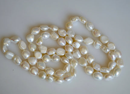 32/40/54/64/90 Inches 9-10x11-12 mm Natural White Color Hand Knotted Rice Nugget Pearl Necklaces Long Pearl Necklace #811