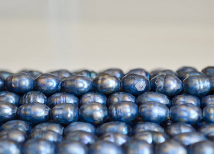 6-7x8-9mm Faceted Rice/Oval Freshwater Pearl Beads Dark Blue Color Pearl #815
