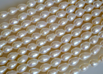 5.5x7.5mm AA Natural White Tear-Drop Rice Shape Freshwater Pearl Beads #819