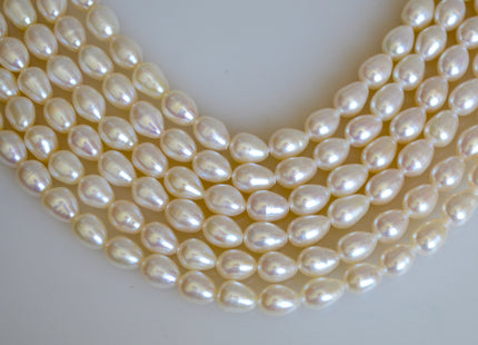5.5x7.5mm AA Natural White Tear-Drop Rice Shape Freshwater Pearl Beads #819