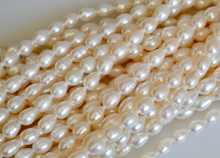 5.5x7.5mm AA Natural White Tear-Drop Rice Shape Freshwater Pearl Beads #819