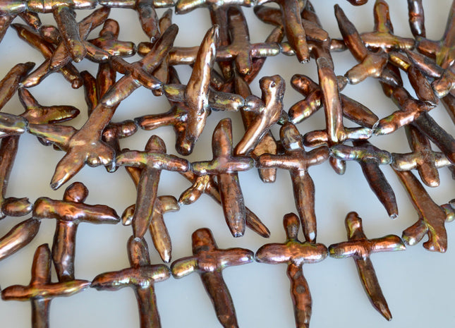 20x34-28x46mm Brown Color Cross Biwa Freshwater Pearl Beads Genuine Pearl Cross Beads #825