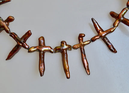 20x34-28x46mm Brown Color Cross Biwa Freshwater Pearl Beads Genuine Pearl Cross Beads #825