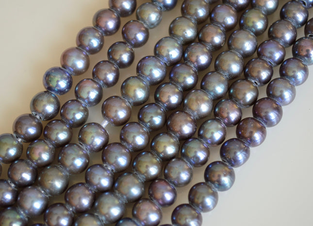8 mm Large Hole Dark Peacock Color Potato/Round Shape Freshwater Pearl Beads 3.0 mm Hole #870
