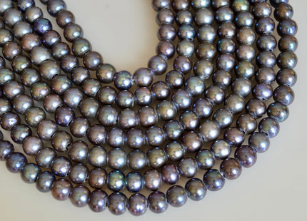 8 mm Large Hole Dark Peacock Color Potato/Round Shape Freshwater Pearl Beads 3.0 mm Hole #870