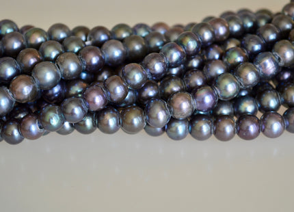 8 mm Large Hole Dark Peacock Color Potato/Round Shape Freshwater Pearl Beads 3.0 mm Hole #870