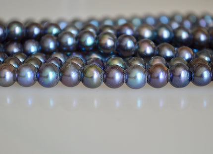 8 mm Large Hole Dark Peacock Color Potato/Round Shape Freshwater Pearl Beads 3.0 mm Hole #870