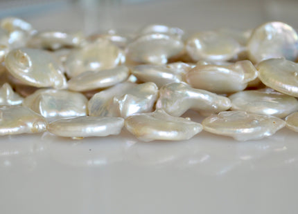 19-21mm Natural White OR Seaweed Large Coin Freshwater Pearl Beads, Large Irregular Flat Beads, Genuine Cultured Coin Pearls #219