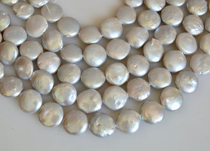 11-13 mm AA Light Silver Gray Round Coin Freshwater Pearl Beads Flat Coin Pearl Beads #837