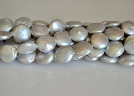 11-13 mm AA Light Silver Gray Round Coin Freshwater Pearl Beads Flat Coin Pearl Beads #837