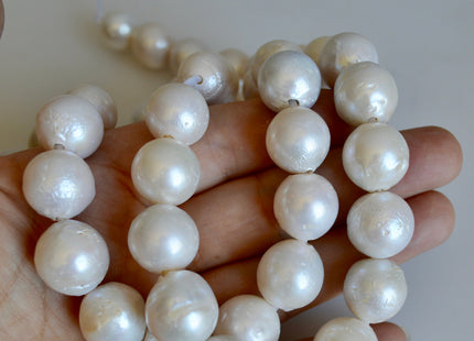 12-15mm Large Hole Natural White Freshwater Pearl Beads Graduated Off Round Shape Hole 2.2mm 16" Strands #780