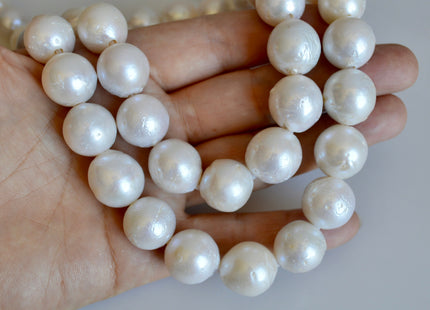 12-15mm Large Hole Natural White Freshwater Pearl Beads Graduated Off Round Shape Hole 2.2mm 16" Strands #780
