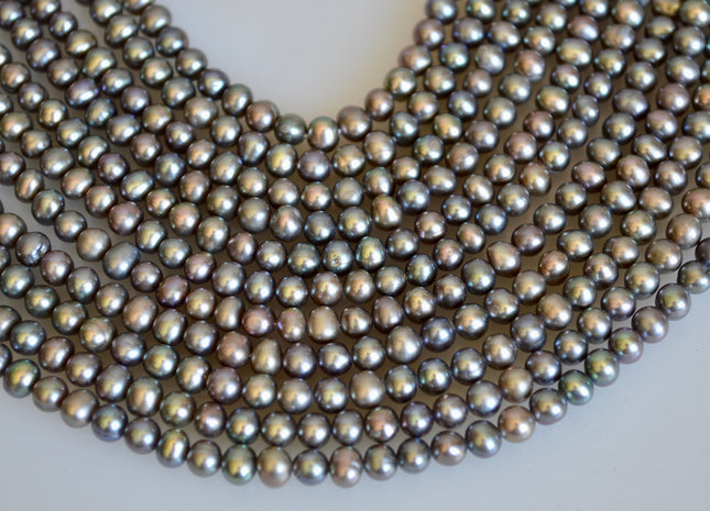 4-4.5mm AA Potato Freshwater Pearl Beads Peacock Color With Iridescent Gray and Charcoal Color Genuine Pearl Beads #880