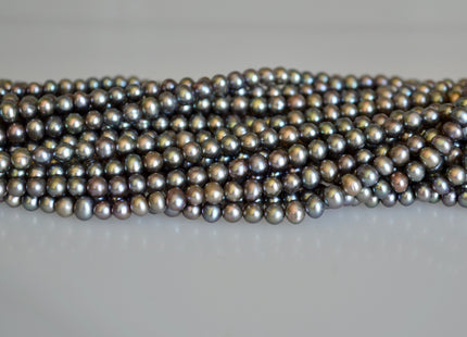 4-4.5mm AA Potato Freshwater Pearl Beads Peacock Color With Iridescent Gray and Charcoal Color Genuine Pearl Beads #880
