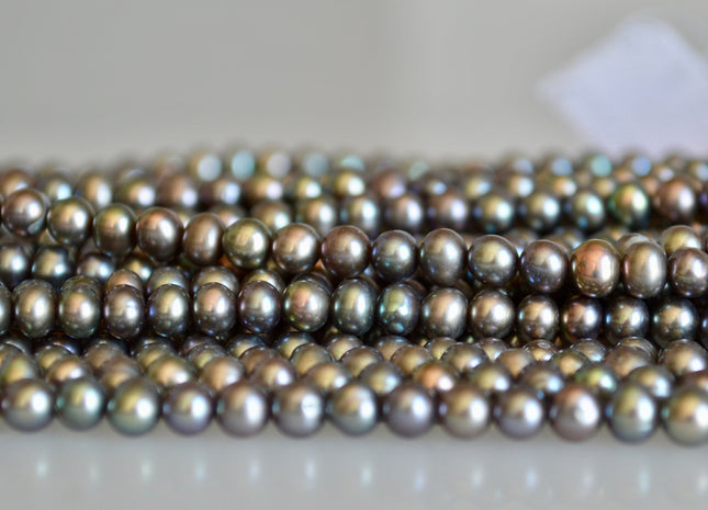 4-4.5mm AA Potato Freshwater Pearl Beads Peacock Color With Iridescent Gray and Charcoal Color Genuine Pearl Beads #880