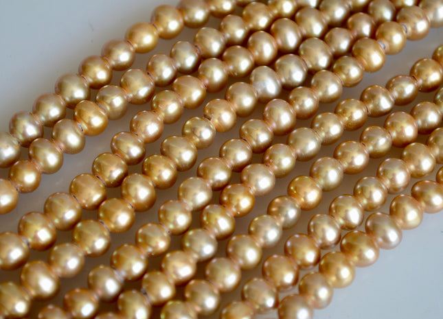 6-7 mm Large Hole Potato Freshwater Pearl Light Champagne Color Hole Size 1.8mm, Large Hole Beads, Large Hole Pearl Beads #6