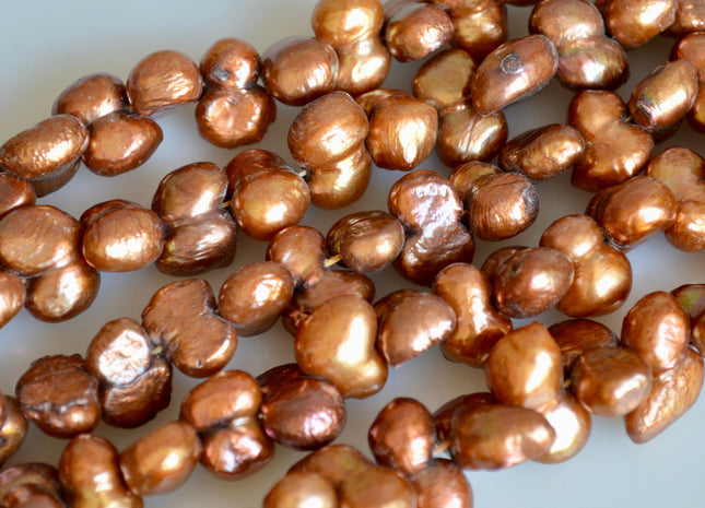 8x10x15-18mm Peanut Fun Shape Brown Color Center Drilled Freshwater Pearl Beads #842
