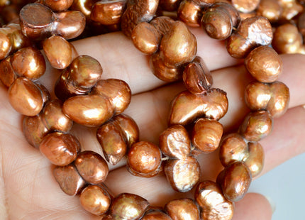 8x10x15-18mm Peanut Fun Shape Brown Color Center Drilled Freshwater Pearl Beads #842