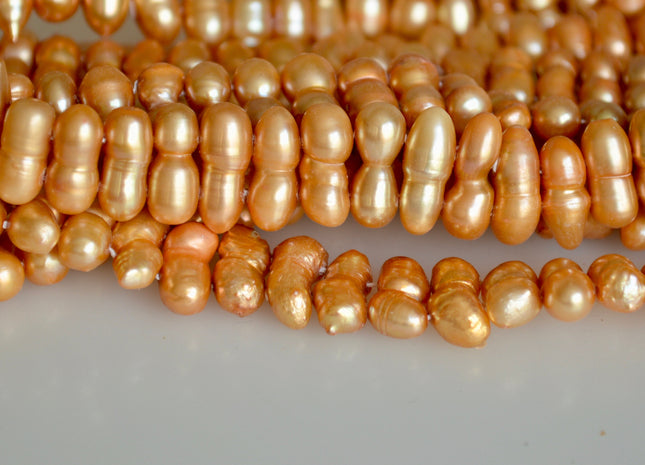 6-7x14-18mm Peanut Fun Shape Yellow/Gold Color Double Drilled Freshwater Pearl Beads #844