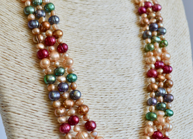 72 inches 5-8mm Multi Color and Multi Shape Freshwater Pearl Necklaces Long Pearl Necklace #849